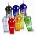 16oz plastic double wall cups with straws